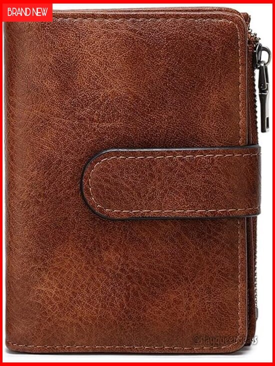 Handbags - Small Leather Wallet RFID Blocking with Photo ID Card Holder Zipper Coin Purse